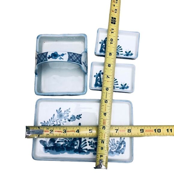 Blue Pattern Asian Porcelain Appetizer Dipping Sauce Dishes Set of 4 - Picture 7 of 8